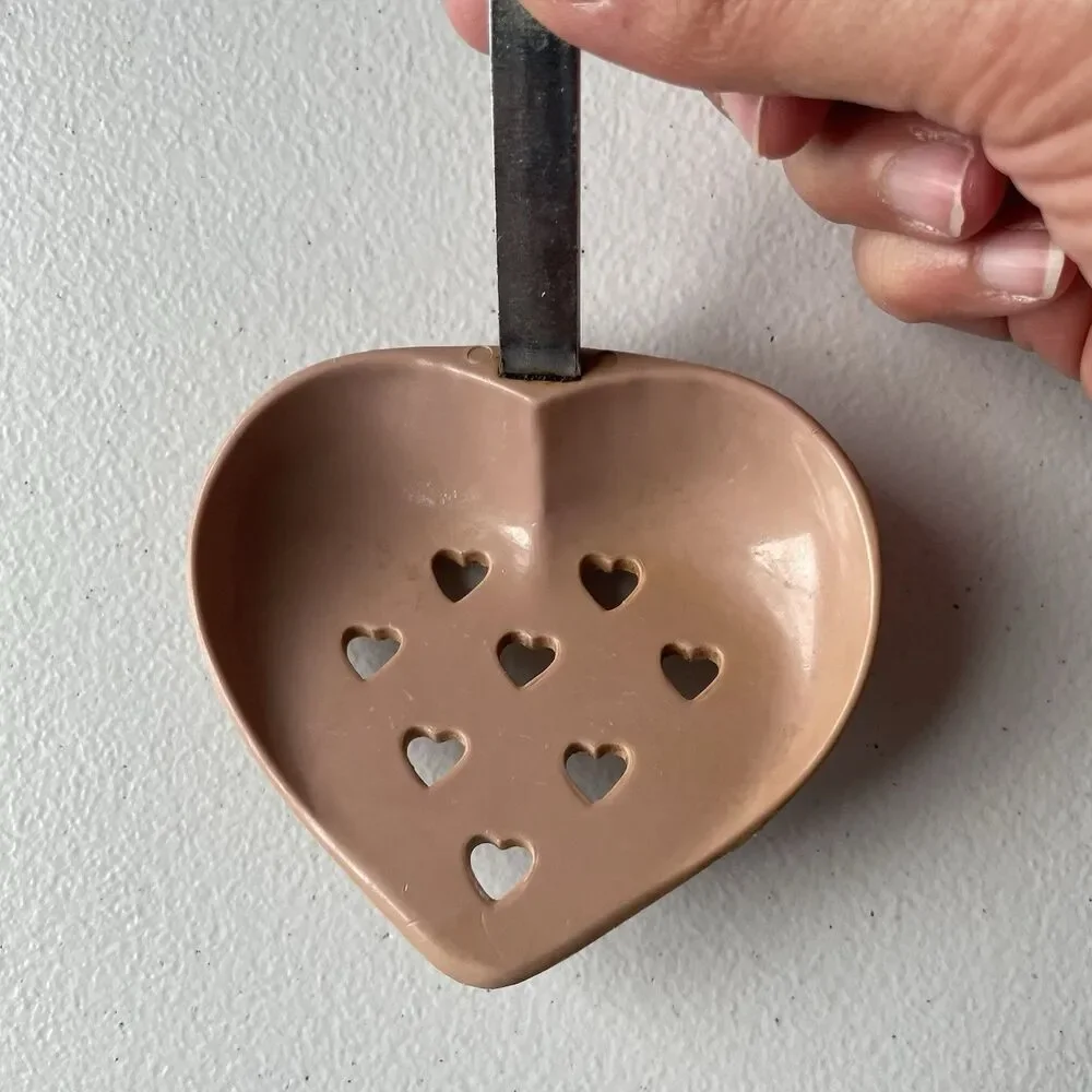 Four Star Vintage 1989 Heart Shaped Kitchen Spoon Utensil Pink Slotted 11.5